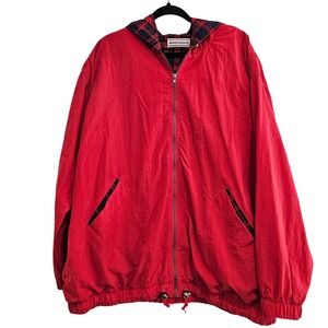 VTG Westbound II Red Plaid Lined Hooded Windbreaker Jacket Men